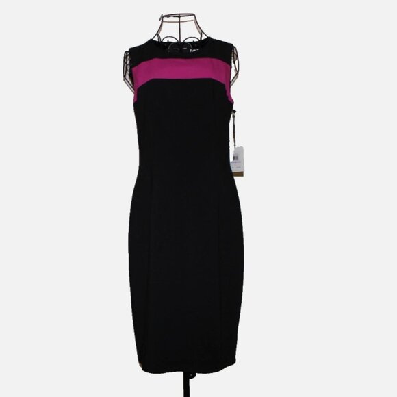 Calvin Klein Sleeveless Dress Black Red Back Zip NWT 6 Fully Lined Sheath - Picture 1 of 6